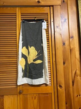 Zara Cream Maxi Skirt with green Panel and Yellow Floral Motif length 33”